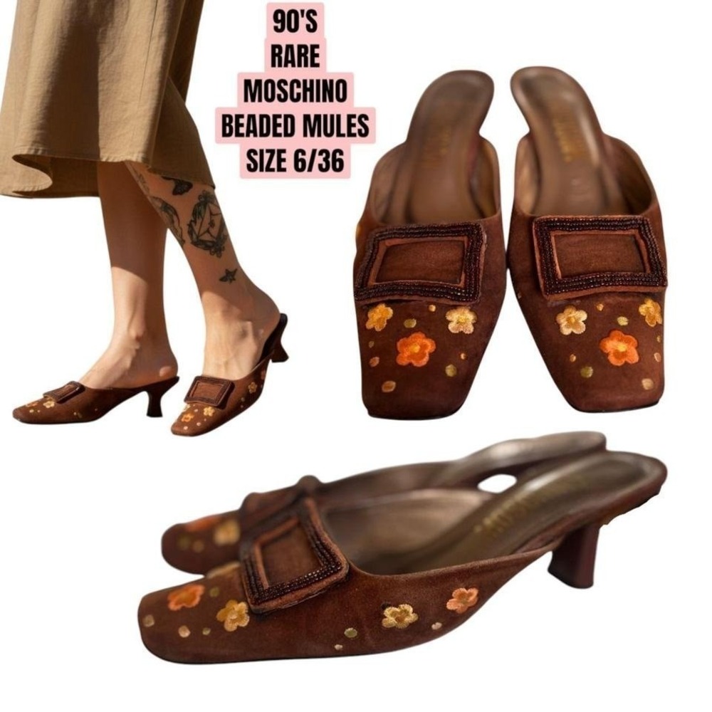 90s‎ Moschino Beaded Suede Mules - 6/36